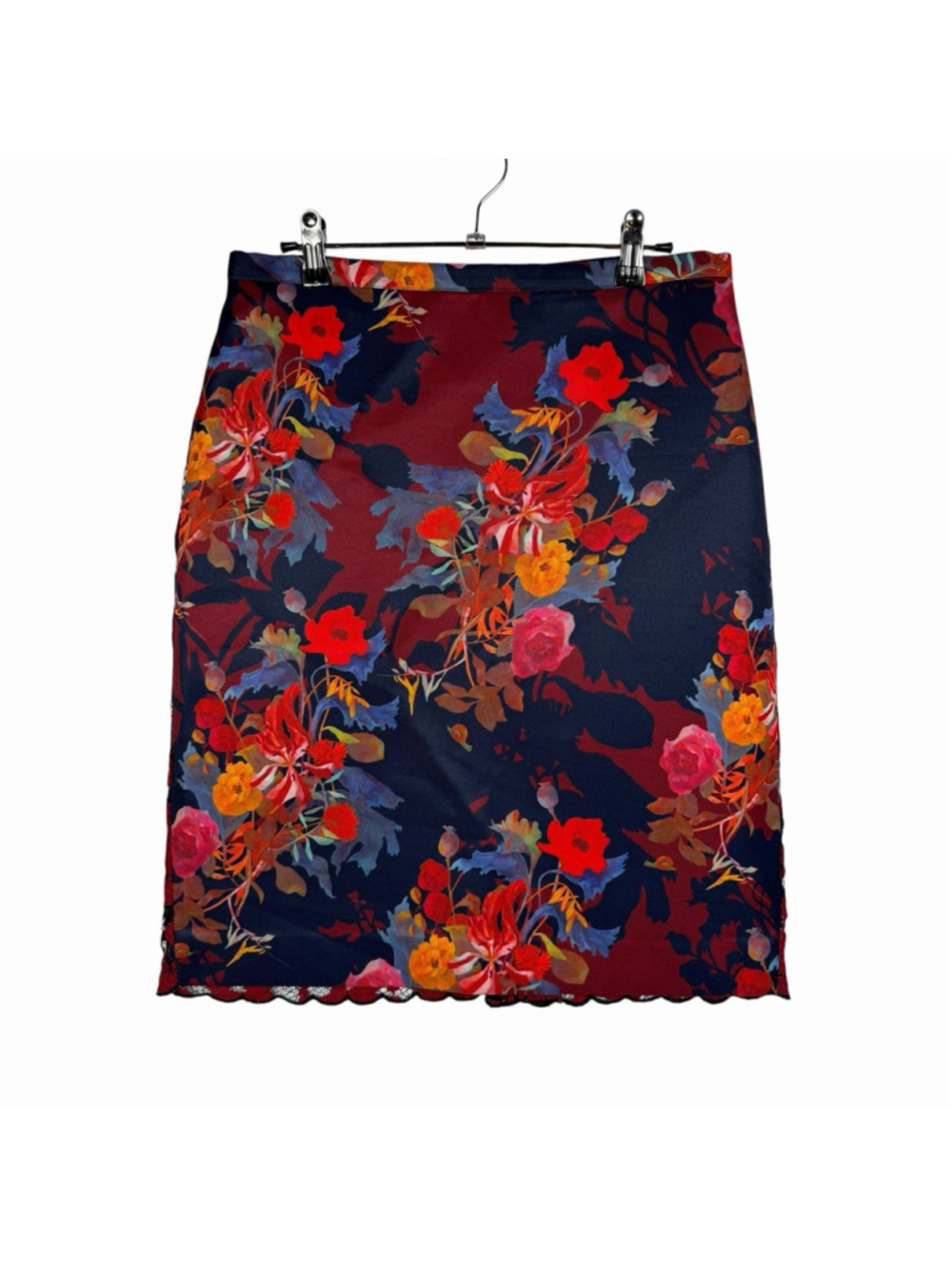 Leifsdottir Red and Navy Formal Floral and Lace Skirt Women's Size 8